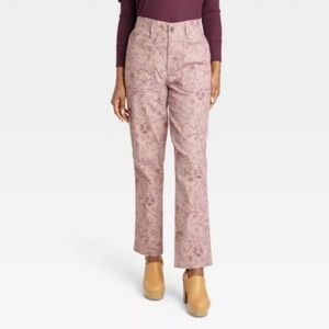 Knox Rose Women’s Pink Mauve Floral Straight‎ Leg Button Fly Pants Size L